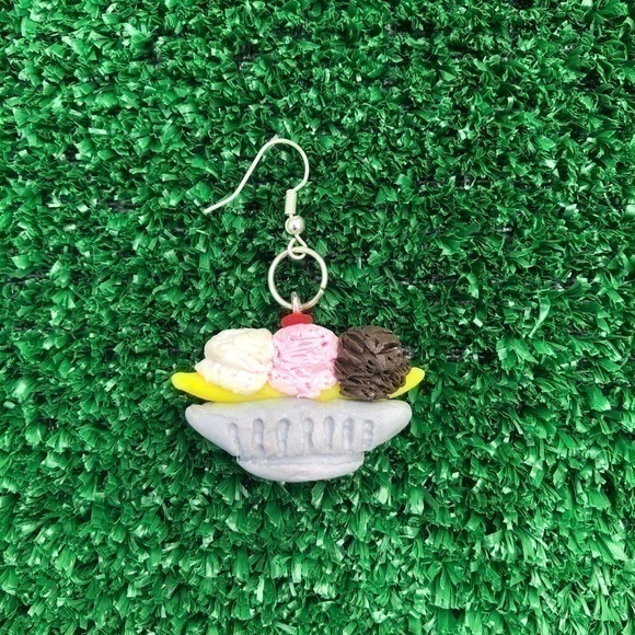 Banana Split Earring Ice Cream Handmade Clay - Picture 1 of 3